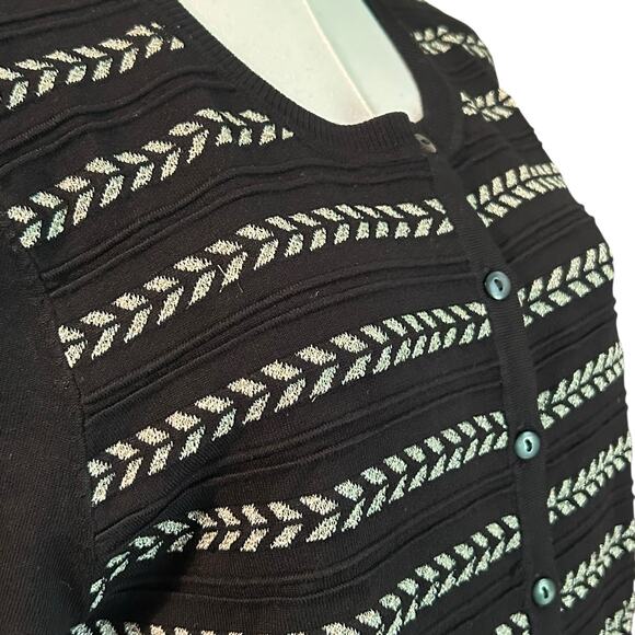 Charter Club Lurex Sparkle Stripe Cardigan Deep Black XL Preppy Boho Office Chic - Picture 3 of 8